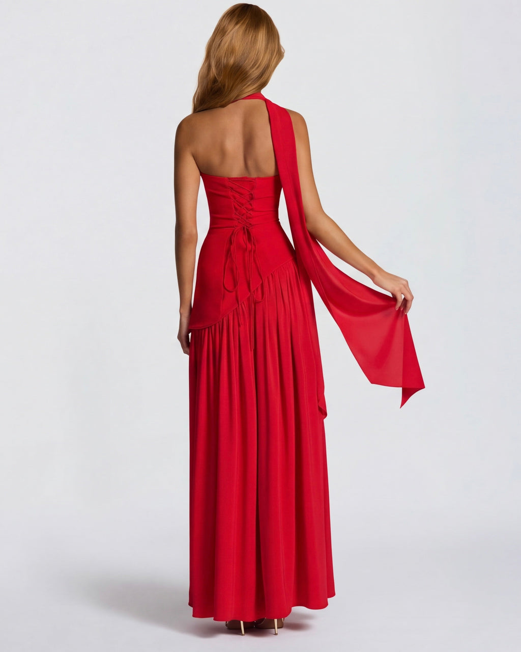 Anabel | Vestido Maxi Bicolor sin Tirantes con Pañuelo