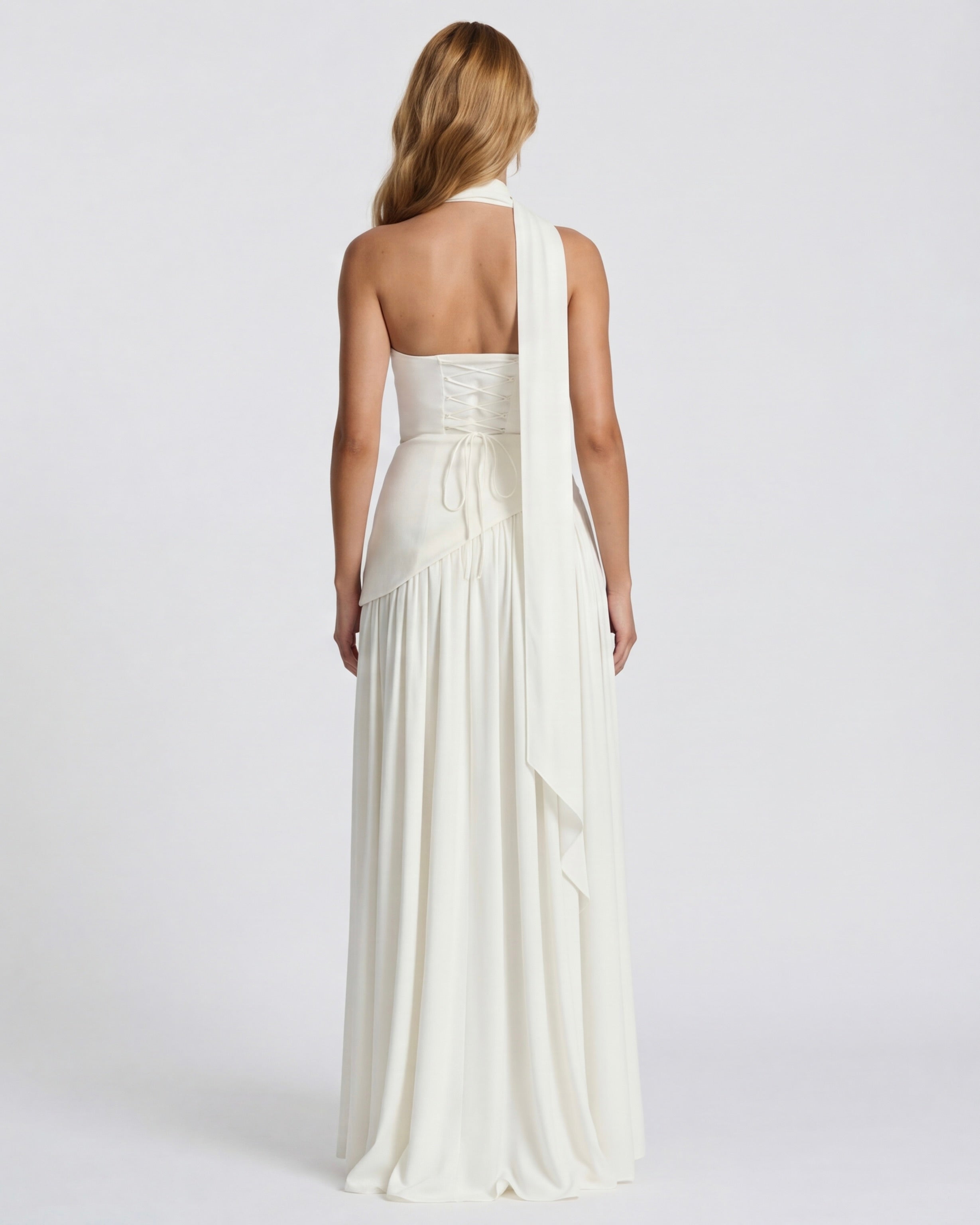 Anabel | Vestido Maxi Bicolor sin Tirantes con Pañuelo