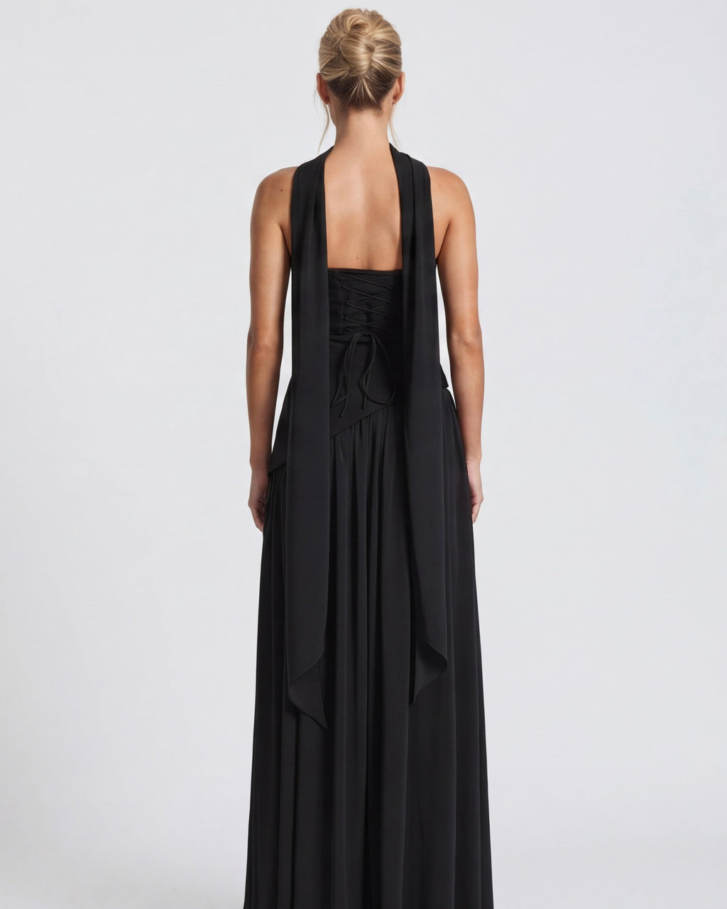 Anabel | Vestido Maxi Bicolor sin Tirantes con Pañuelo