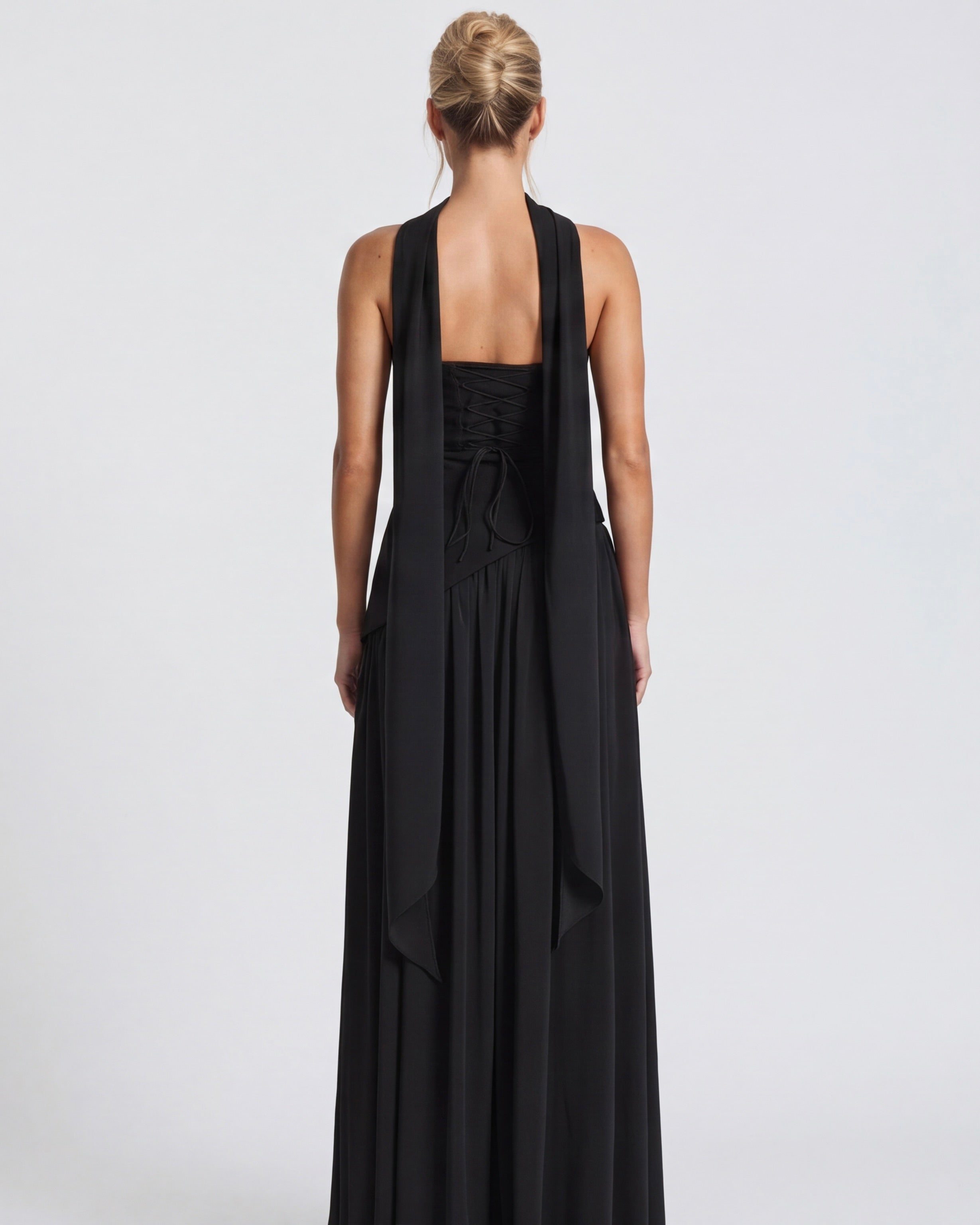 Anabel | Vestido Maxi Bicolor sin Tirantes con Pañuelo