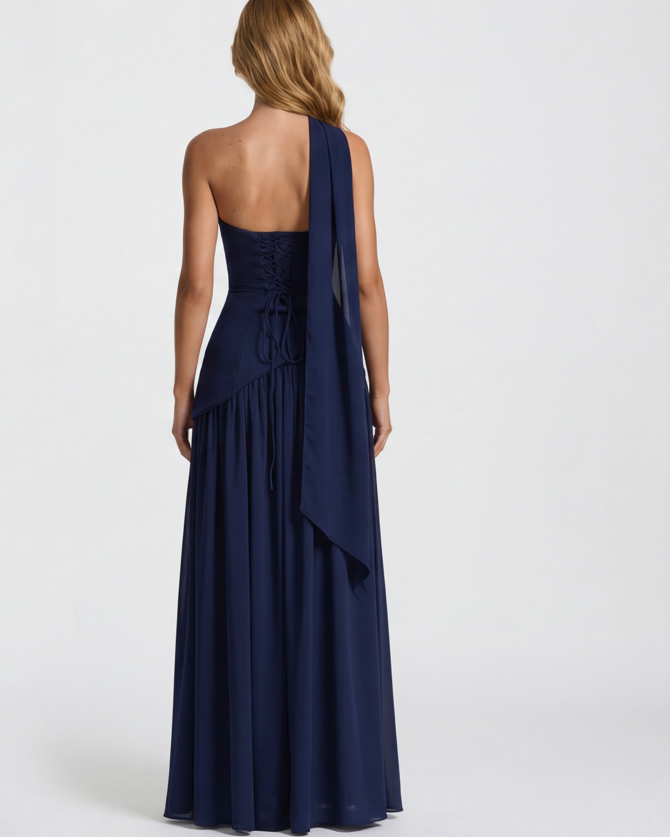 Anabel | Vestido Maxi Bicolor sin Tirantes con Pañuelo