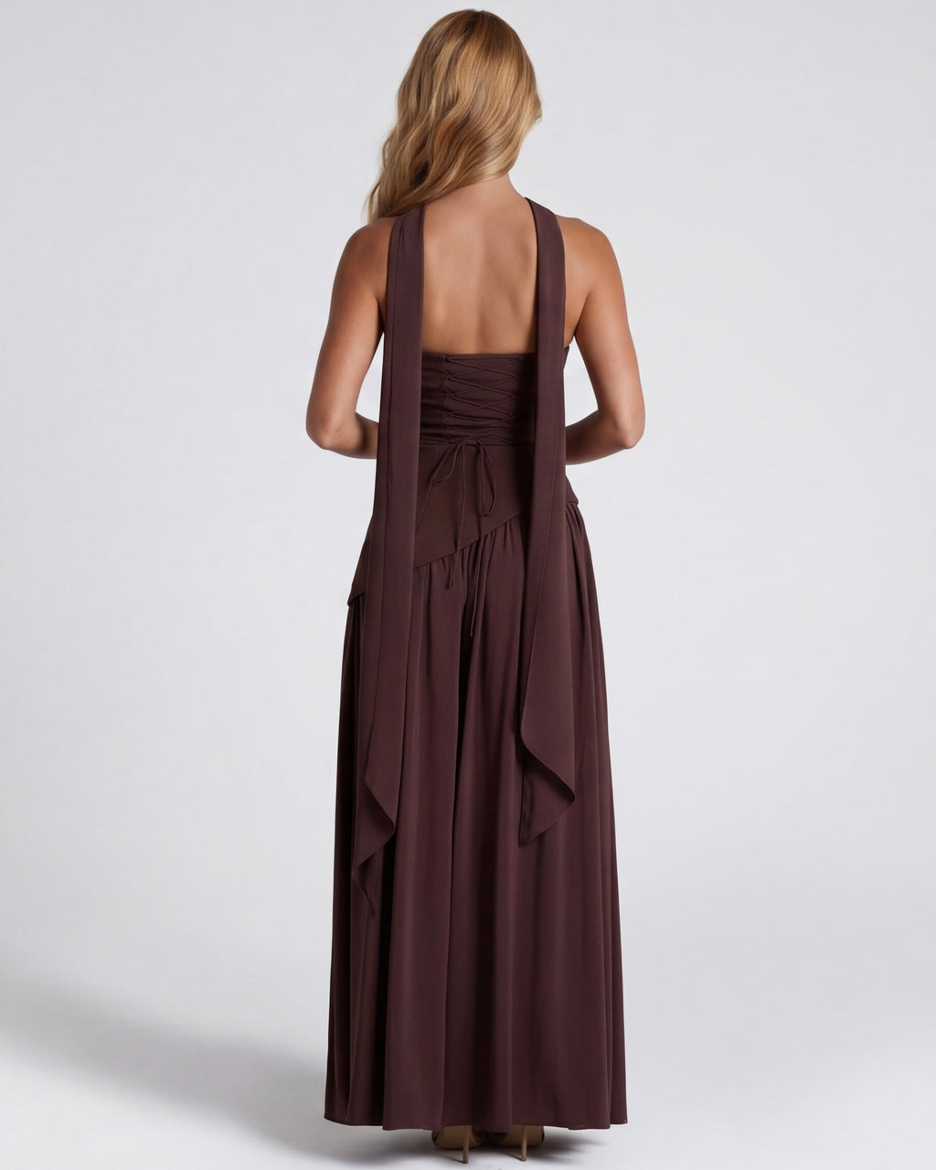 Anabel | Vestido Maxi Bicolor sin Tirantes con Pañuelo