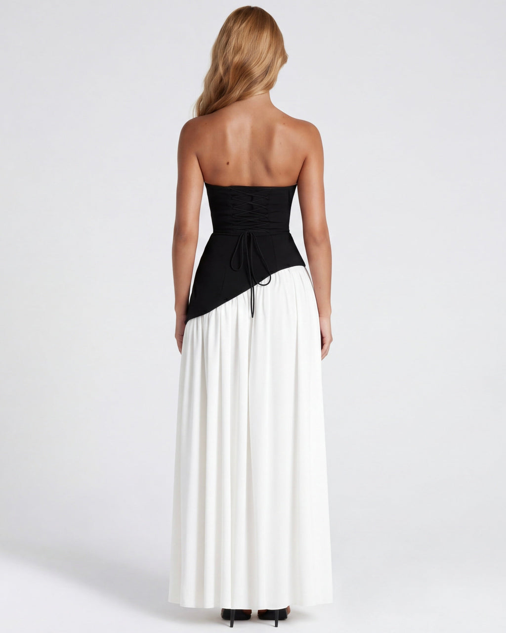 Anabel | Vestido Maxi Bicolor sin Tirantes con Pañuelo