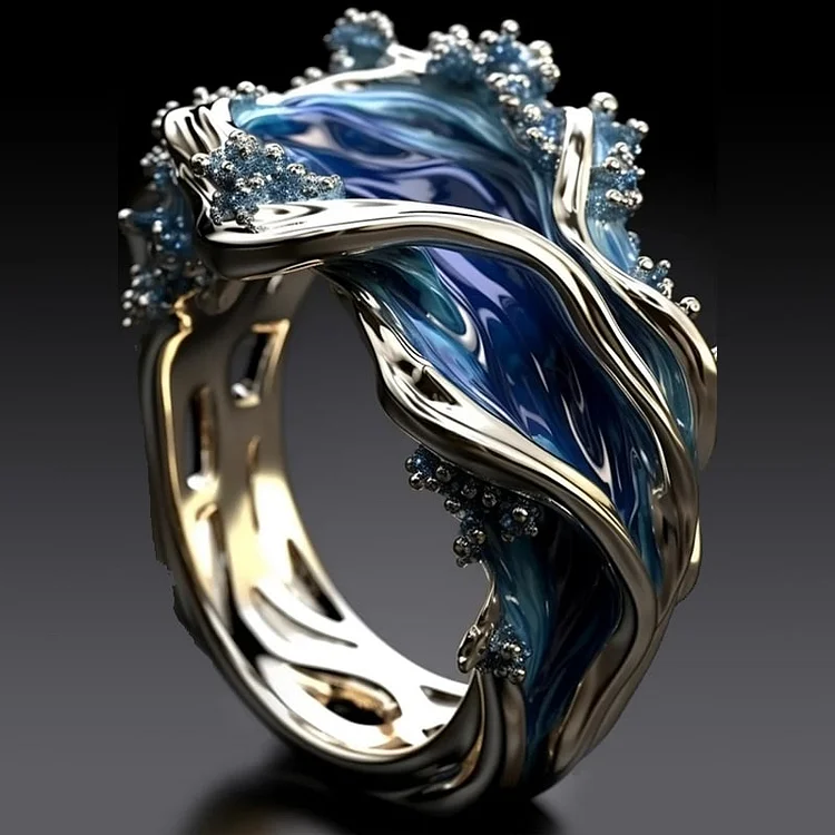 Anillo dorado vintage con diseño de olas del mar