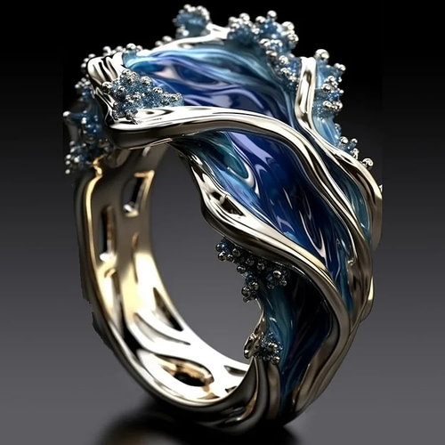 Anillo dorado vintage con diseño de olas del mar