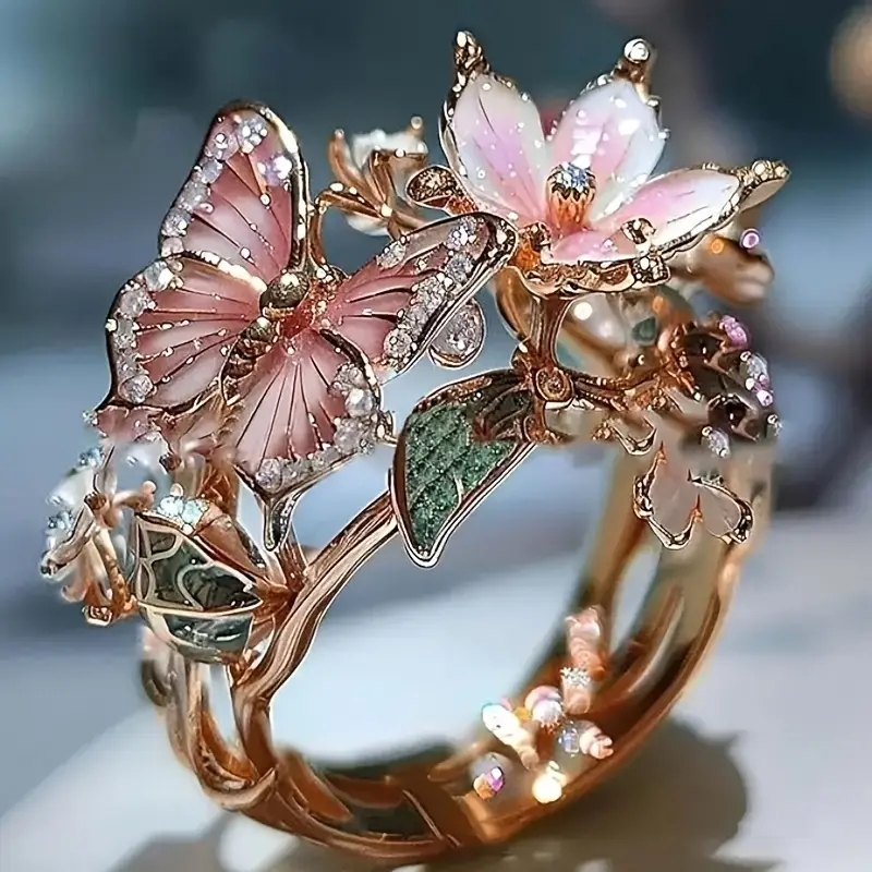 Anillo de circonitas con diseño de mariposa, brillo deslumbrante