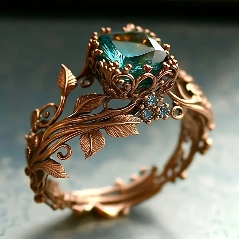 Anillo de cristal verde natural con brillo radiante y diseño elegante