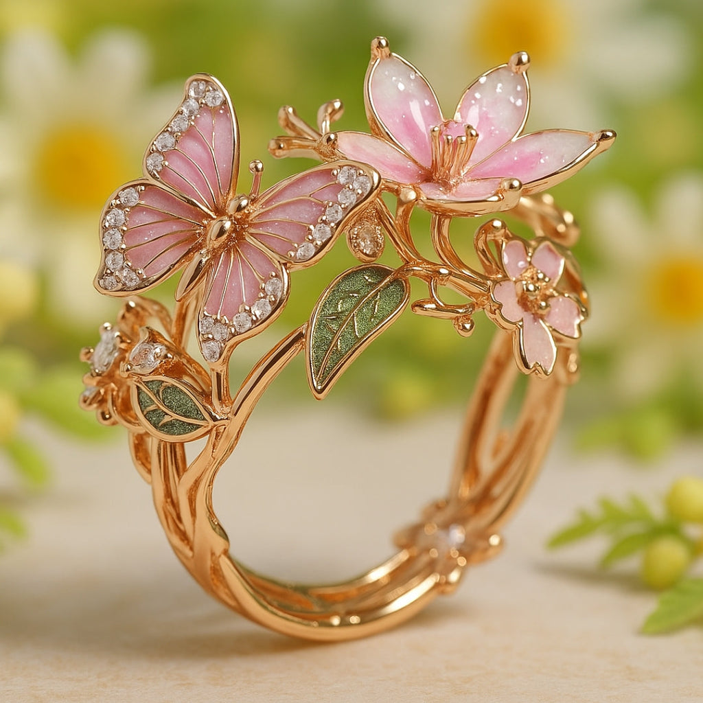Anillo de circonitas con diseño de mariposa, brillo deslumbrante