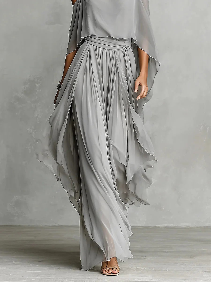 Isabela | Conjunto fluido gris con top de tirantes y pantalón ligero, elegante y cómodo
