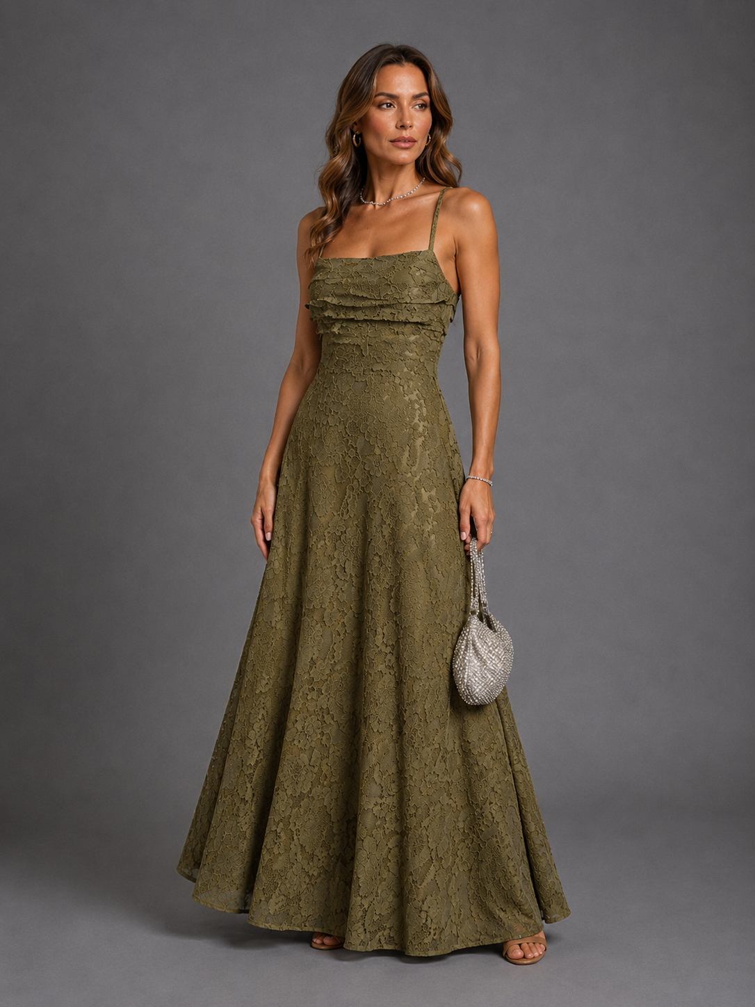 Vera™ | Vestido Maxi Jacquard con Tirantes Cruzados en Verde Salvia