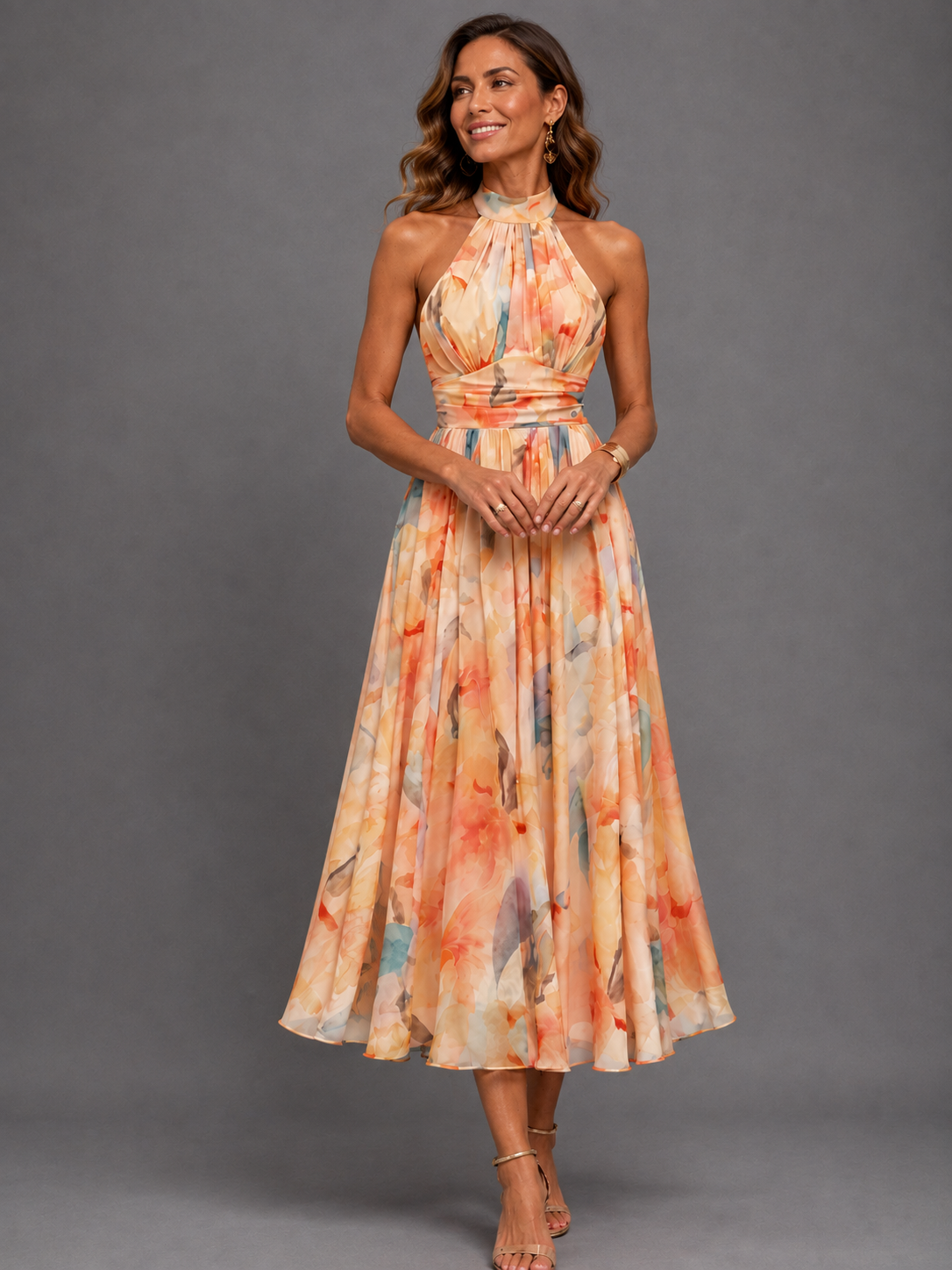 AURA | Vestido con cuello americano y estampado de acuarela