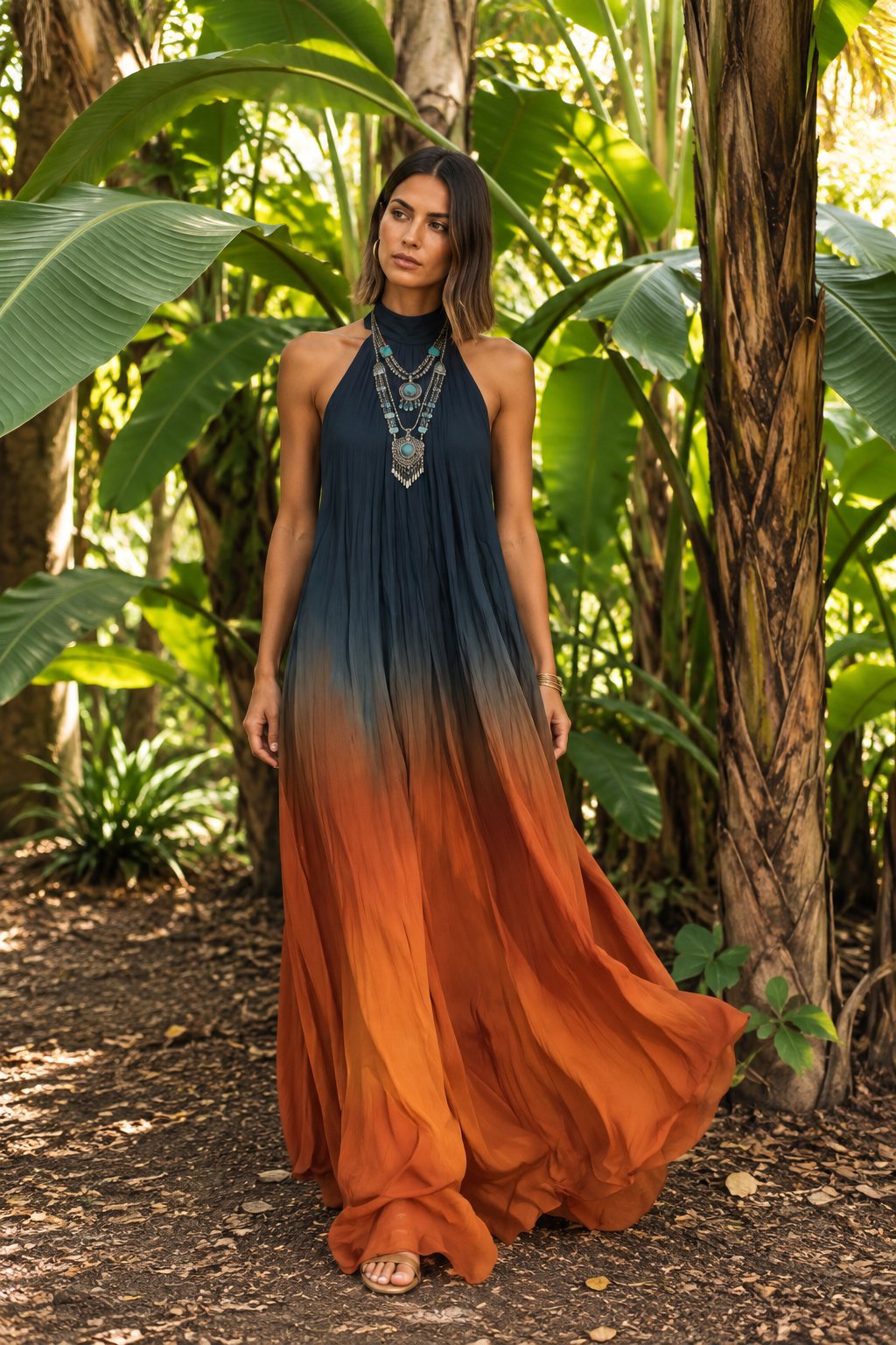 Paula | Vestido largo halter con degradado en V