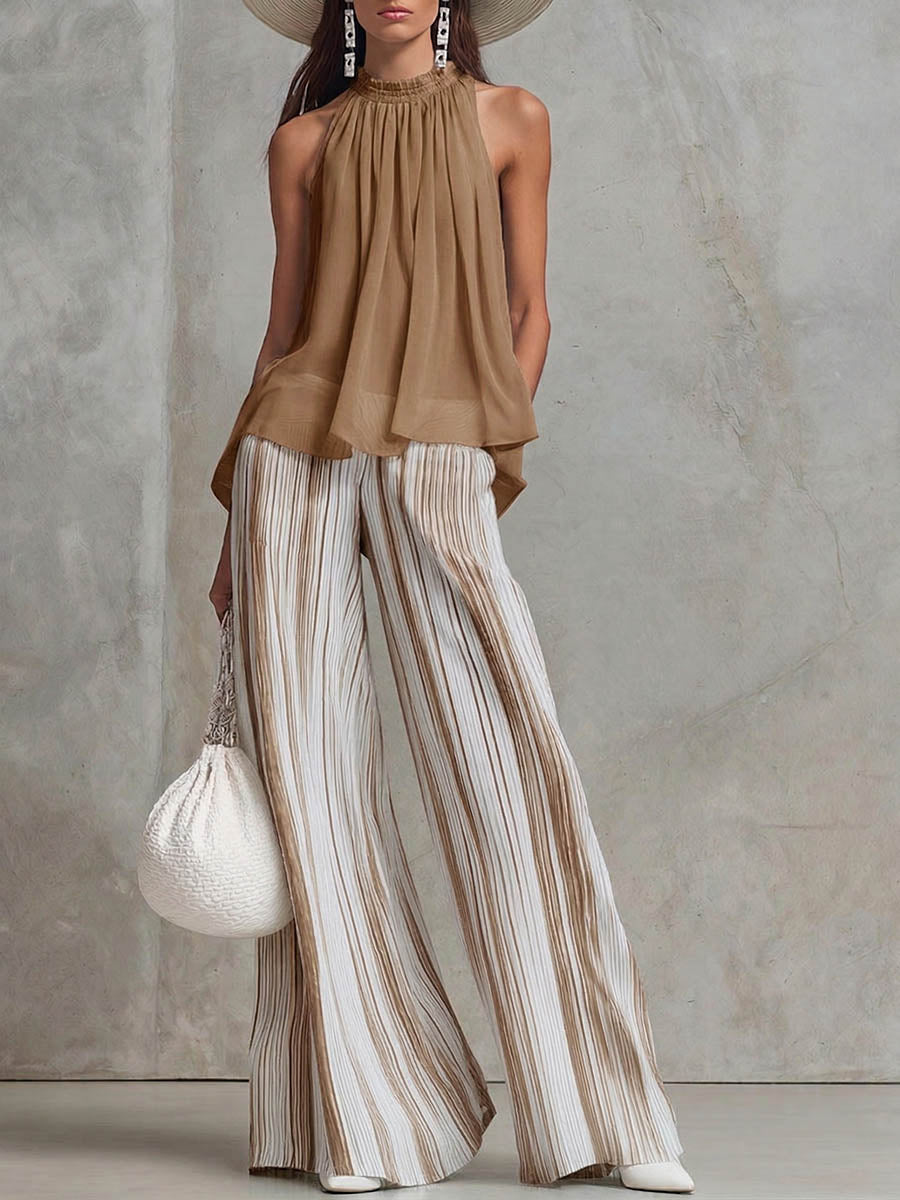 Clara | Conjunto sofisticado con top fluido y pantalón a rayas