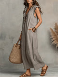 Noelia | Vestido casual de lino y algodón en color sólido con volantes para mujer