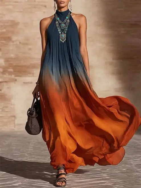 Paula | Vestido largo halter con degradado en V