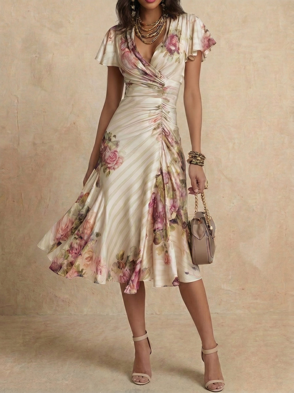 ANI | Vestido midi de satén con estampado floral y un elegante estilo retro