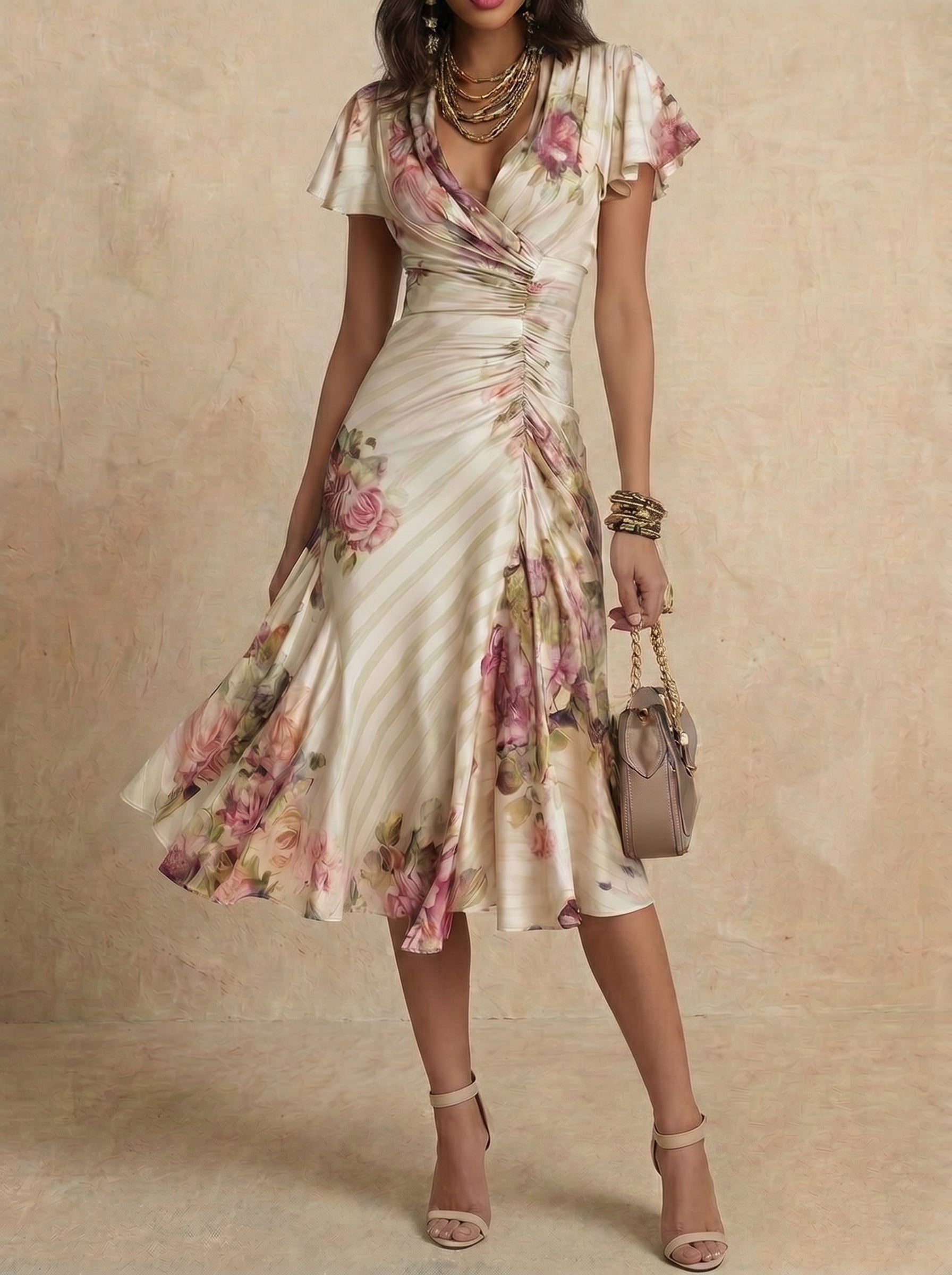 ANI | Vestido midi de satén con estampado floral y un elegante estilo retro