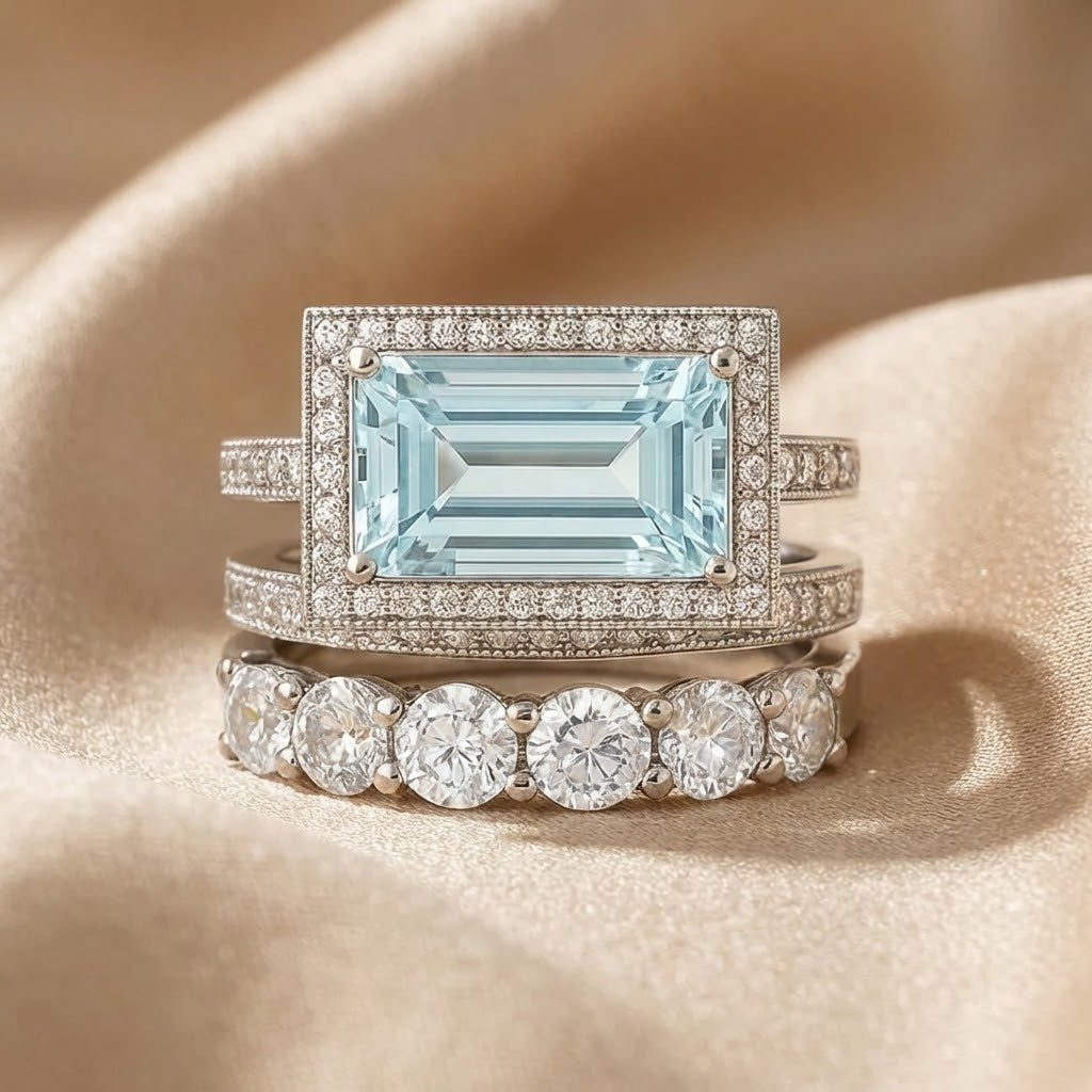 Conjunto de Anillos Vintage en Plata con Vidrio Turquesa - Elegancia Retro