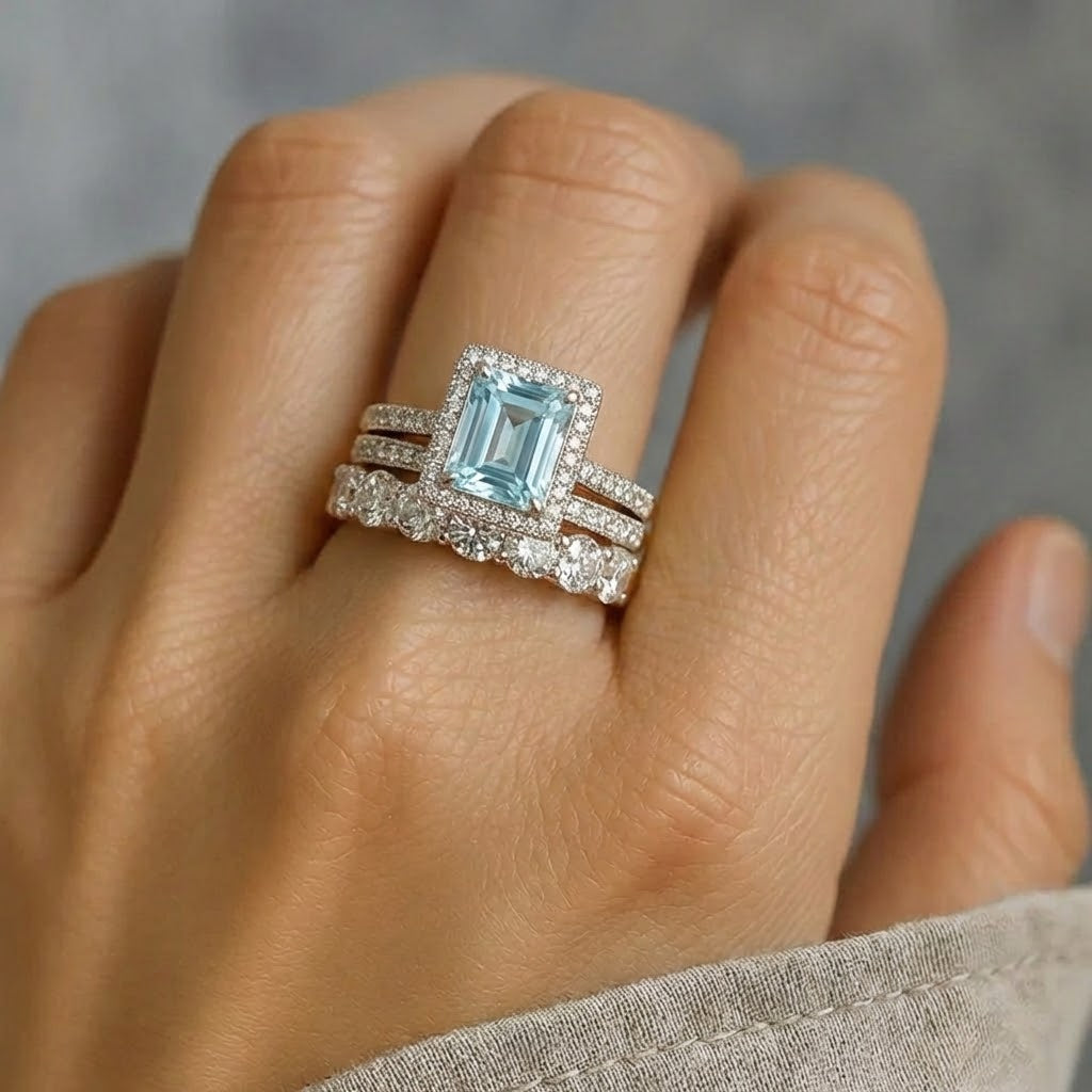 Conjunto de Anillos Vintage en Plata con Vidrio Turquesa - Elegancia Retro